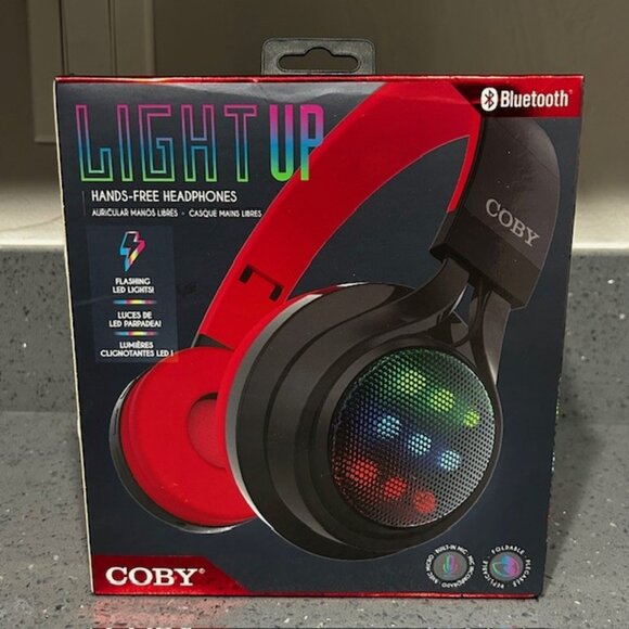 NEW COBY BLUETOOTH "LIGHTUP" Hands-free HEADPHONES BUILT IN MIC MICRO usb/aux - Picture 1 of 5